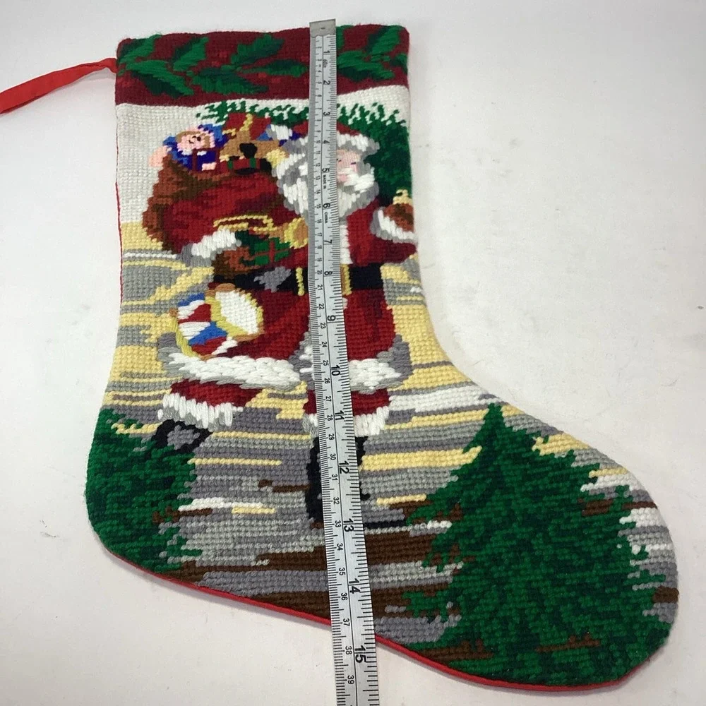 Needlepoint Embroidered Christmas Stocking SANTA BAG 15